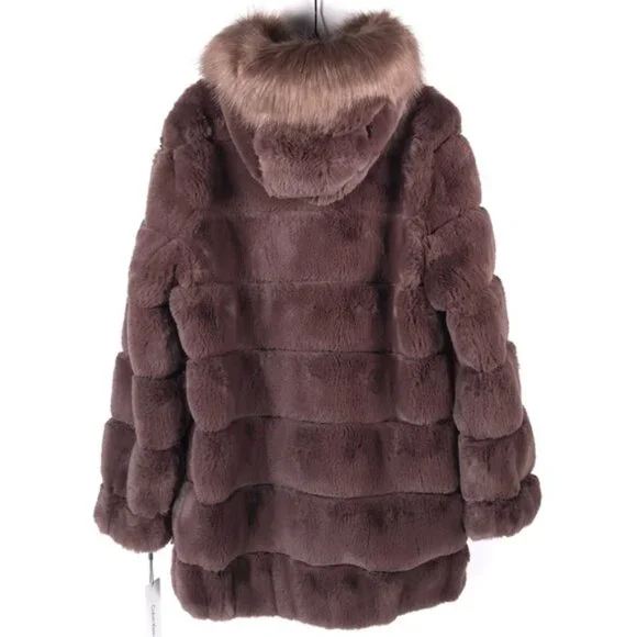 NWT Calvin Klein Hooded Faux Fur Super Soft Jacket‎ Full Zip Size MEDIUM